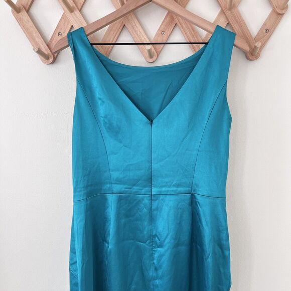 Eliza J Ruffle Satin Jade Green Mermaid Gown Size 10 - Picture 5 of 10